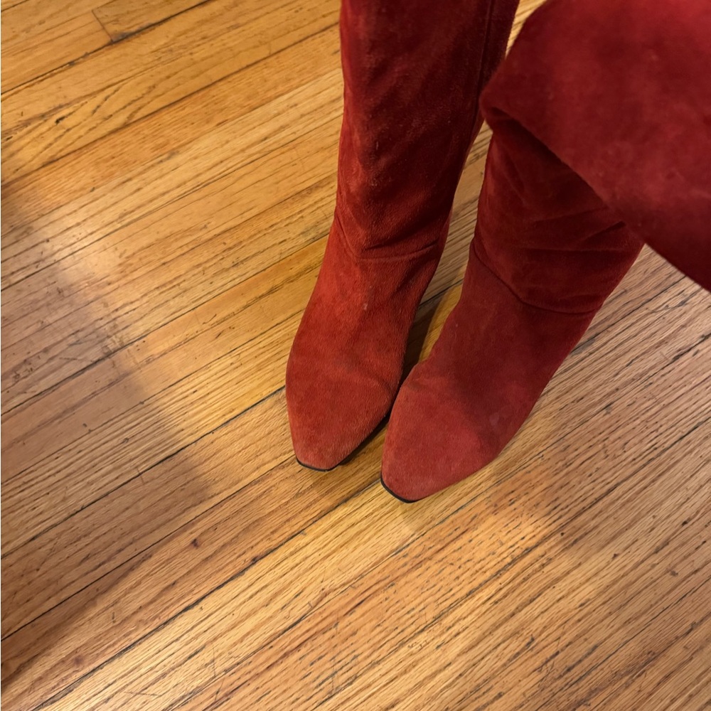 Red Italian Suede Knee-High Boots size 10 - Picture 6 of 9